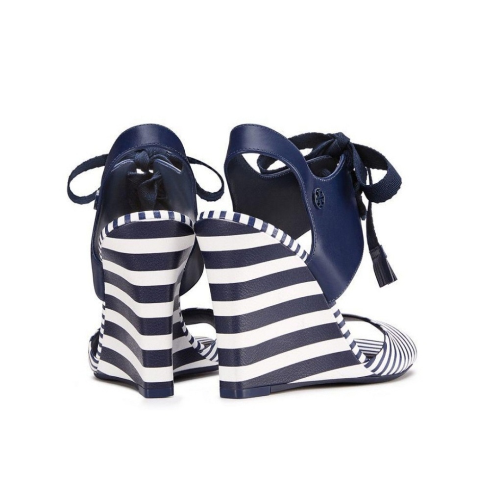 •TORY BURCH• Maritime Stripe Wedge Heel Shoes - Picture 5 of 5